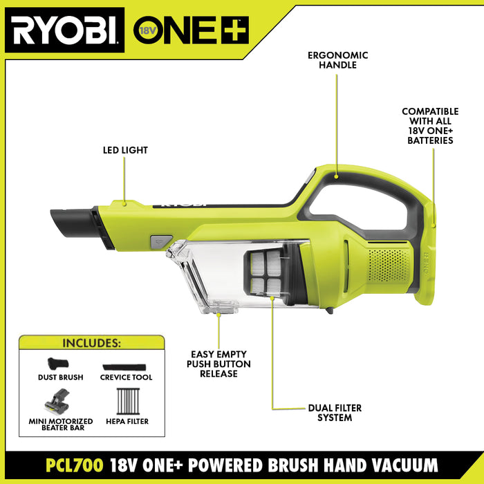 Open Box -  RYOBI 18V ONE+ Powered Brush Hand Vacuum (Tool Only)